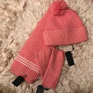 rag & bone Cheryl pink scarf mittens beanie set